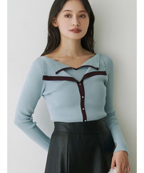 MERCURYDUO（マーキュリーデュオ）の「ダブルカラーフェイクレイヤードリブニット（ニット/セーター・レディース・ライトブルー/ダークブラウン/グレー・FREE）」の3枚目の写真