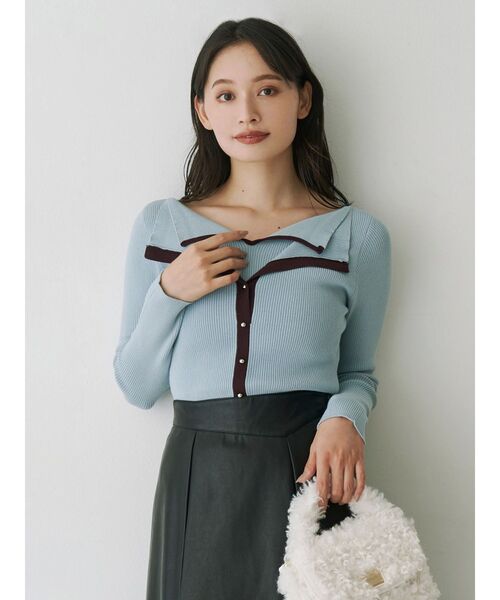 MERCURYDUO（マーキュリーデュオ）の「ダブルカラーフェイクレイヤードリブニット（ニット/セーター・レディース・ライトブルー/ダークブラウン/グレー・FREE）」の7枚目の写真