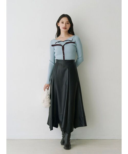 MERCURYDUO（マーキュリーデュオ）の「ダブルカラーフェイクレイヤードリブニット（ニット/セーター・レディース・ライトブルー/ダークブラウン/グレー・FREE）」の9枚目の写真