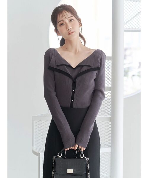 MERCURYDUO（マーキュリーデュオ）の「ダブルカラーフェイクレイヤードリブニット（ニット/セーター・レディース・ライトブルー/ダークブラウン/グレー・FREE）」の13枚目の写真