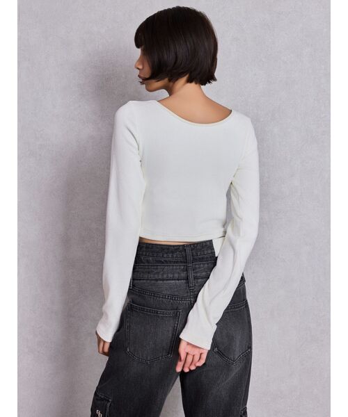 GYDA（ジェイダ）の「2WAYレースアップラメテレコトップス（Tシャツ/カットソー・レディース・ブラック/オフホワイト・FREE）」の12枚目の写真