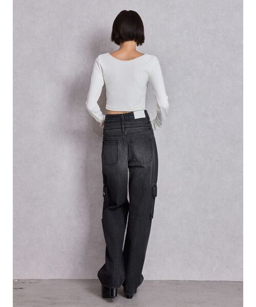 GYDA（ジェイダ）の「2WAYレースアップラメテレコトップス（Tシャツ/カットソー・レディース・ブラック/オフホワイト・FREE）」の14枚目の写真