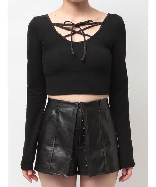 GYDA（ジェイダ）の「2WAYレースアップラメテレコトップス（Tシャツ/カットソー・レディース・ブラック/オフホワイト・FREE）」の15枚目の写真