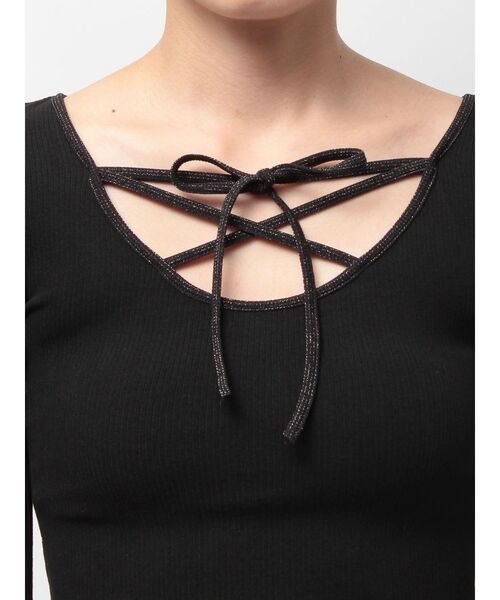 GYDA（ジェイダ）の「2WAYレースアップラメテレコトップス（Tシャツ/カットソー・レディース・ブラック/オフホワイト・FREE）」の18枚目の写真