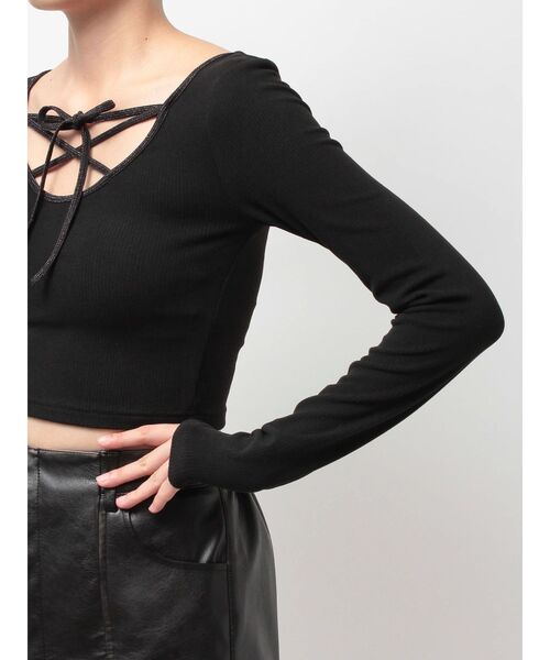 GYDA（ジェイダ）の「2WAYレースアップラメテレコトップス（Tシャツ/カットソー・レディース・ブラック/オフホワイト・FREE）」の19枚目の写真