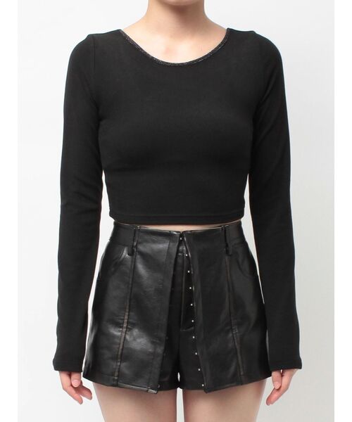 GYDA（ジェイダ）の「2WAYレースアップラメテレコトップス（Tシャツ/カットソー・レディース・ブラック/オフホワイト・FREE）」の22枚目の写真