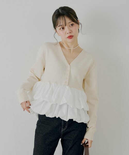 SALON by Chico】フリルドッキングチュニック（ニット/セーター