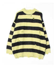 BLANK HOTEL（ブランクホテル）の「Distressed Wide Stripe Fuzzy Sweater / クラッシュワイドボーダーシャギーニットプルオーバー（ニット/セーター）」