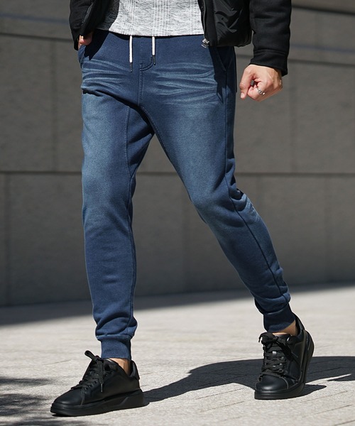 SOMEDIFF（サムディフ）の「【SOMEDIFF】裏ボンディングカットデニムパンツ メンズ スウェットデニム スエット ジョガーパンツ あったか 裏起毛 春服 冬服（スウェットパンツ・メンズ・ブラック/インディゴブルー/ブルー・M/L/XL/XXL）」の2枚目の写真