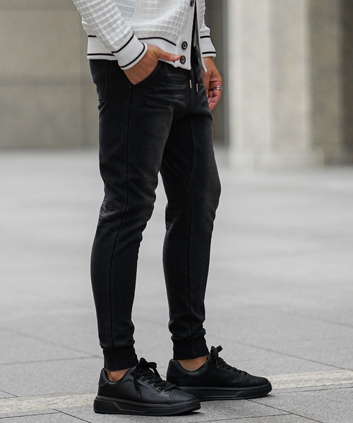 SOMEDIFF（サムディフ）の「【SOMEDIFF】裏ボンディングカットデニムパンツ メンズ スウェットデニム スエット ジョガーパンツ あったか 裏起毛 春服 冬服（スウェットパンツ・メンズ・ブラック/インディゴブルー/ブルー・M/L/XL/XXL）」の4枚目の写真