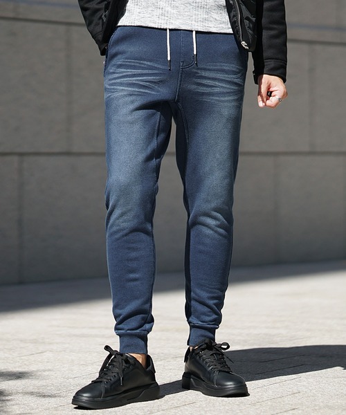 SOMEDIFF（サムディフ）の「【SOMEDIFF】裏ボンディングカットデニムパンツ メンズ スウェットデニム スエット ジョガーパンツ あったか 裏起毛 春服 冬服（スウェットパンツ・メンズ・ブラック/インディゴブルー/ブルー・M/L/XL/XXL）」の8枚目の写真