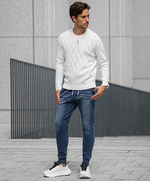 SOMEDIFF（サムディフ）の「【SOMEDIFF】裏ボンディングカットデニムパンツ メンズ スウェットデニム スエット ジョガーパンツ あったか 裏起毛 春服 冬服（スウェットパンツ・メンズ・ブラック/インディゴブルー/ブルー・M/L/XL/XXL）」の9枚目の写真