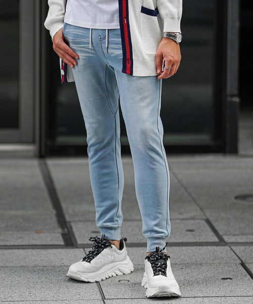 SOMEDIFF（サムディフ）の「【SOMEDIFF】裏ボンディングカットデニムパンツ メンズ スウェットデニム スエット ジョガーパンツ あったか 裏起毛 春服 冬服（スウェットパンツ・メンズ・ブラック/インディゴブルー/ブルー・M/L/XL/XXL）」の12枚目の写真