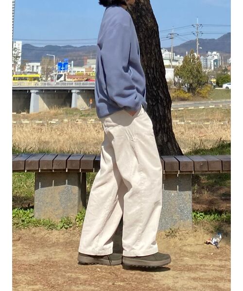 セール】ワンタックワイドコーデュロイバンディングパンツ [アイボリー