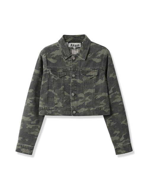 AVANDRESS(アバンドレス )の「Camouflage Crop Jacket CAMO(デニムジャケット・レディース・カーキ・SMALL/MEDIUM)」の2枚目の写真