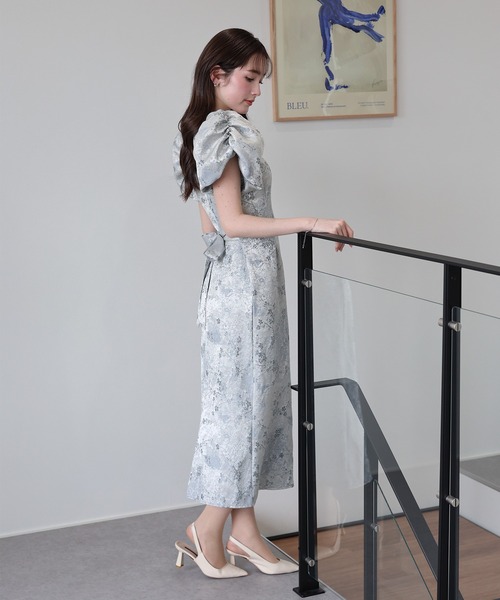 ジャガード素材》ハートネックワンピース 結婚式 成人式 二次会 同窓会