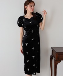 《新色追加/ジャガード素材・刺繍ベロア素材/2サイズ展開》ハートネックワンピース 結婚式 成人式 二次会 同窓会 セレモニー パーティードレス オケージョンドレス お呼ばれ 20代 30代