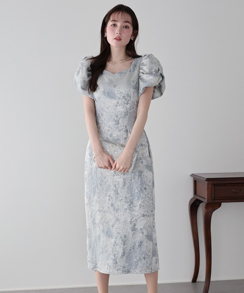 BLUEEAST（ブルーイースト）の「《新色追加/ジャガード素材》ハートネックワンピース 結婚式 成人式 二次会 同窓会 セレモニー パーティードレス オケージョンドレス お呼ばれ 20代 30代（ドレス・レディース・ブラック/グレー/ブラック系/ブルー系/ピンク系・MEDIUM/LARGE）」の6枚目の写真