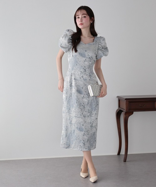 BLUEEAST（ブルーイースト）の「《新色追加/ジャガード素材》ハートネックワンピース 結婚式 成人式 二次会 同窓会 セレモニー パーティードレス オケージョンドレス お呼ばれ 20代 30代（ドレス・レディース・ブラック/グレー/ブラック系/ブルー系/ピンク系・MEDIUM/LARGE）」の7枚目の写真