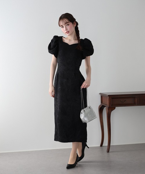 BLUEEAST（ブルーイースト）の「《新色追加/ジャガード素材》ハートネックワンピース 結婚式 成人式 二次会 同窓会 セレモニー パーティードレス オケージョンドレス お呼ばれ 20代 30代（ドレス・レディース・ブラック/グレー/ブラック系/ブルー系/ピンク系・MEDIUM/LARGE）」の12枚目の写真