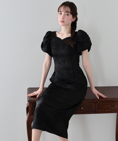 BLUEEAST（ブルーイースト）の「《新色追加/ジャガード素材》ハートネックワンピース 結婚式 成人式 二次会 同窓会 セレモニー パーティードレス オケージョンドレス お呼ばれ 20代 30代（ドレス・レディース・ブラック/グレー/ブラック系/ブルー系/ピンク系・MEDIUM/LARGE）」の16枚目の写真