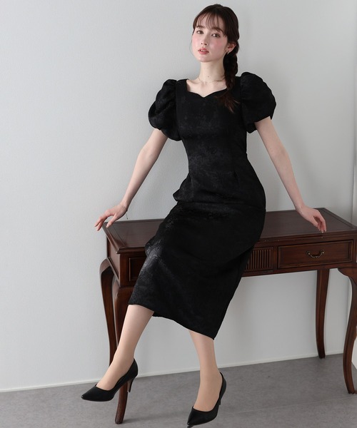 BLUEEAST（ブルーイースト）の「《新色追加/ジャガード素材》ハートネックワンピース 結婚式 成人式 二次会 同窓会 セレモニー パーティードレス オケージョンドレス お呼ばれ 20代 30代（ドレス・レディース・ブラック/グレー/ブラック系/ブルー系/ピンク系・MEDIUM/LARGE）」の17枚目の写真