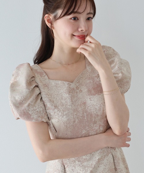 新色追加/ジャガード素材/M・L展開》ハートネックワンピース 結婚式