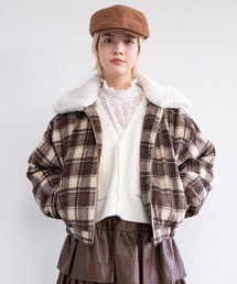 PUNYUS（プニュズ）の「ボア襟チェック柄ブルゾン（ブルゾン）」