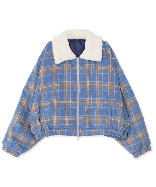 PUNYUS(プニュズ)の「ボア襟チェック柄ブルゾン(ブルゾン・レディース・ブラウン/ブルー/グリーン・1/5/4/3/2)」の7枚目の写真