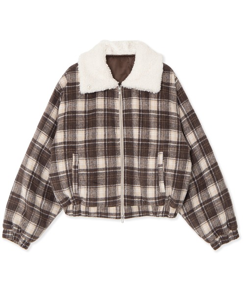 PUNYUS(プニュズ)の「ボア襟チェック柄ブルゾン(ブルゾン・レディース・ブラウン/ブルー/グリーン・1/5/4/3/2)」の8枚目の写真