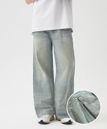 TRILLION（トリリオン）の「サイドタックスナップボタンワイドデニムパンツ（ベージュブルー）（デニムパンツ）」