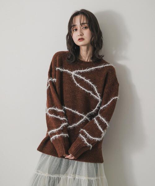 SENSE OF PLACE by URBAN RESEARCH（センスオブプレイスバイアーバンリサーチ）の「シャギーラインルーズニット（ニット/セーター・レディース・グレー/アイボリー/ブラウン・ONE）」の3枚目の写真