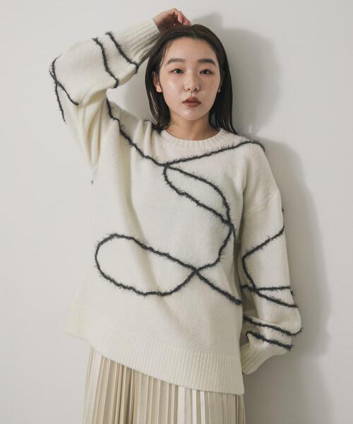 SENSE OF PLACE by URBAN RESEARCH（センスオブプレイスバイアーバンリサーチ）の「シャギーラインルーズニット（ニット/セーター・レディース・グレー/アイボリー/ブラウン・ONE）」の15枚目の写真
