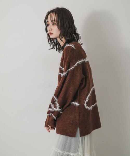 SENSE OF PLACE by URBAN RESEARCH（センスオブプレイスバイアーバンリサーチ）の「シャギーラインルーズニット（ニット/セーター・レディース・グレー/アイボリー/ブラウン・ONE）」の21枚目の写真