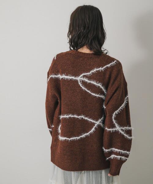 SENSE OF PLACE by URBAN RESEARCH（センスオブプレイスバイアーバンリサーチ）の「シャギーラインルーズニット（ニット/セーター・レディース・グレー/アイボリー/ブラウン・ONE）」の6枚目の写真