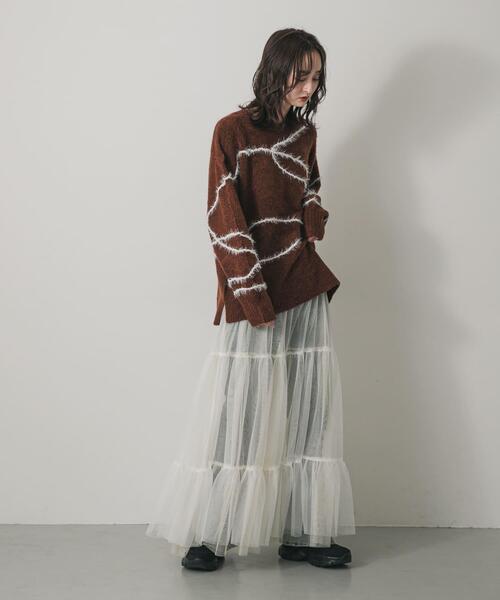 SENSE OF PLACE by URBAN RESEARCH（センスオブプレイスバイアーバンリサーチ）の「シャギーラインルーズニット（ニット/セーター・レディース・グレー/アイボリー/ブラウン・ONE）」の7枚目の写真