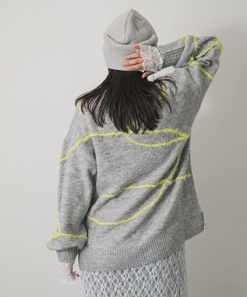 SENSE OF PLACE by URBAN RESEARCH（センスオブプレイスバイアーバンリサーチ）の「シャギーラインルーズニット（ニット/セーター・レディース・グレー/アイボリー/ブラウン・ONE）」の7枚目の写真