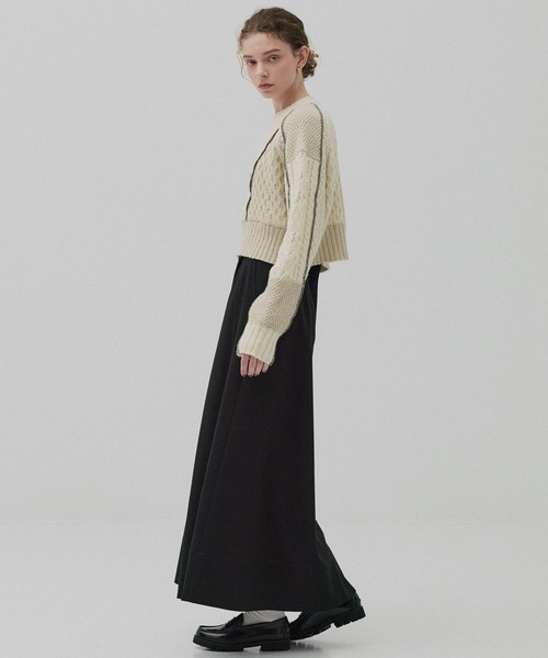 PUBLIC TOKYO(パブリックトウキョウ)の「ケーブルパッチワークニット(ニット/セーター・レディース・アイボリー/カーキ・FREE)」の8枚目の写真