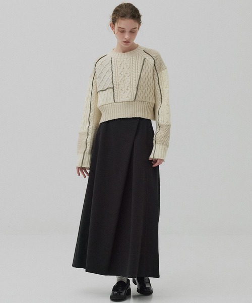 PUBLIC TOKYO(パブリックトウキョウ)の「ケーブルパッチワークニット(ニット/セーター・レディース・アイボリー/カーキ・FREE)」の11枚目の写真