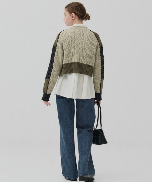 PUBLIC TOKYO(パブリックトウキョウ)の「ケーブルパッチワークニット(ニット/セーター・レディース・アイボリー/カーキ・FREE)」の12枚目の写真