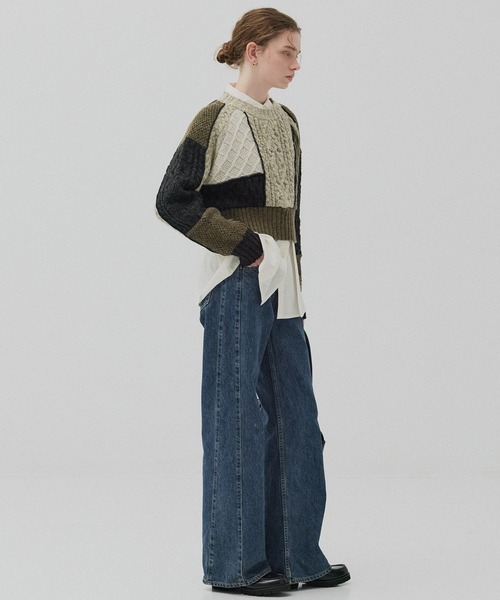 PUBLIC TOKYO(パブリックトウキョウ)の「ケーブルパッチワークニット(ニット/セーター・レディース・アイボリー/カーキ・FREE)」の13枚目の写真