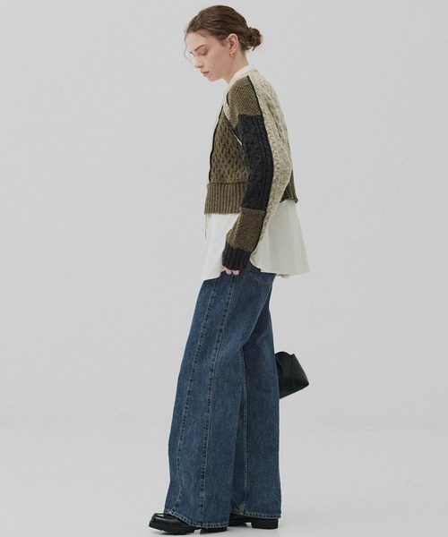 PUBLIC TOKYO(パブリックトウキョウ)の「ケーブルパッチワークニット(ニット/セーター・レディース・アイボリー/カーキ・FREE)」の3枚目の写真