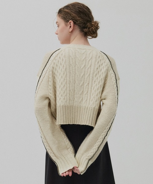 PUBLIC TOKYO(パブリックトウキョウ)の「ケーブルパッチワークニット(ニット/セーター・レディース・アイボリー/カーキ・FREE)」の15枚目の写真