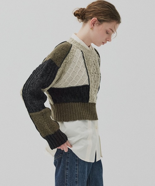 PUBLIC TOKYO(パブリックトウキョウ)の「ケーブルパッチワークニット(ニット/セーター・レディース・アイボリー/カーキ・FREE)」の19枚目の写真