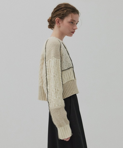 PUBLIC TOKYO(パブリックトウキョウ)の「ケーブルパッチワークニット(ニット/セーター・レディース・アイボリー/カーキ・FREE)」の16枚目の写真