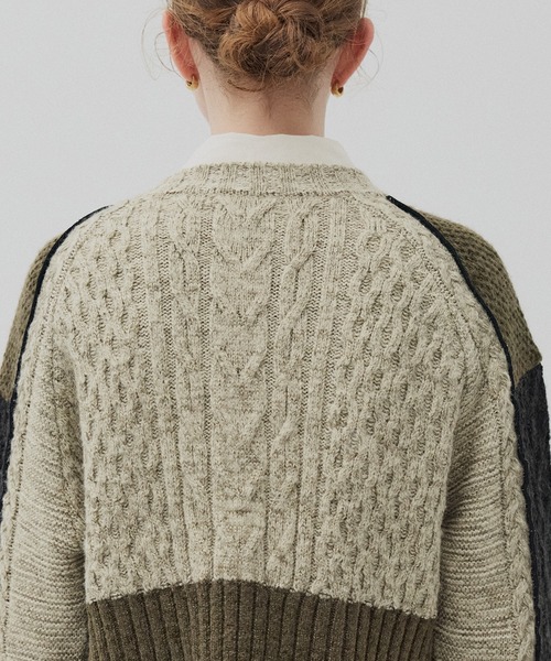 PUBLIC TOKYO(パブリックトウキョウ)の「ケーブルパッチワークニット(ニット/セーター・レディース・アイボリー/カーキ・FREE)」の22枚目の写真