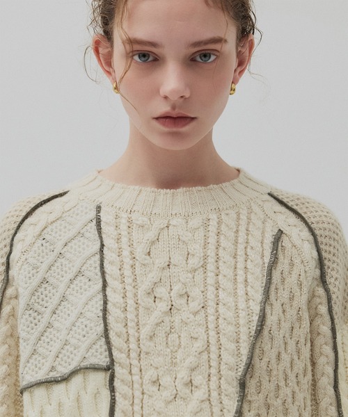 PUBLIC TOKYO（パブリックトウキョウ）の「ケーブルパッチワークニット（ニット/セーター・レディース・アイボリー/カーキ・FREE）」の22枚目の写真