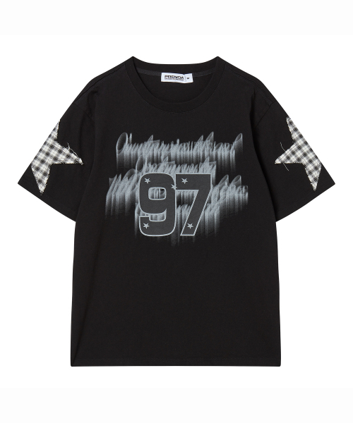 PRENDA(プレンダ)の「LETTERING 97 CHECK STAR CREWNECK TEE BLACK(Tシャツ/カットソー・レディース・その他・MEDIUM/SMALL)」の1枚目の写真