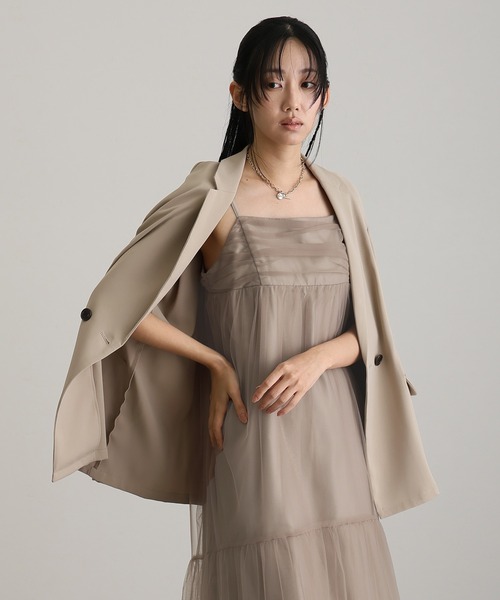 atlo(アトロ)の「ロング&袖あり フォーマル ボリューム チュール ジャケット セットセレモニー 結婚式 二次会 パーティー ドレス オケージョンドレス お呼ばれ 同窓会 成人式(ドレス・レディース・チャコール/ブラック/ベージュ/ブラウン・M/L/S)」の4枚目の写真