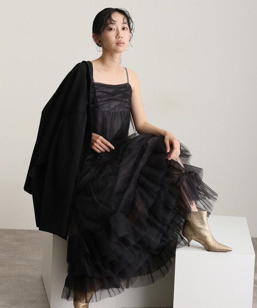 ロング&袖ありフォーマルボリュームチュールジャケットセット
